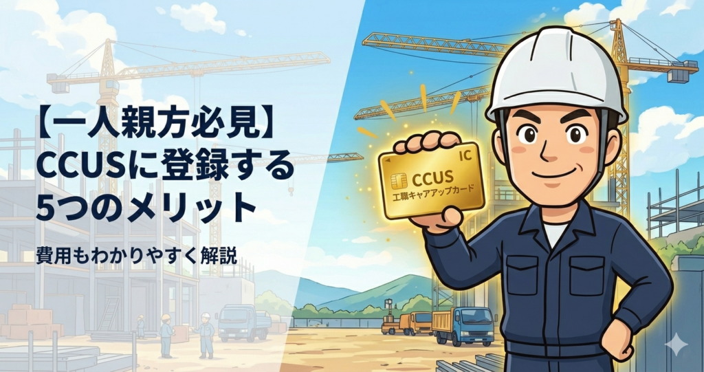 一人親方がCCUSカードを持つイラスト