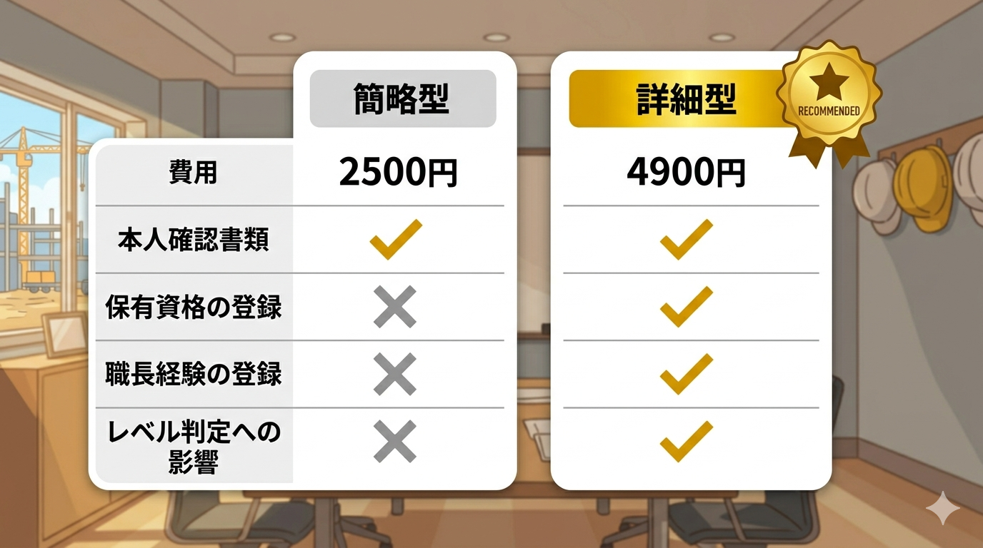 技能者登録 簡略型と詳細型の比較
