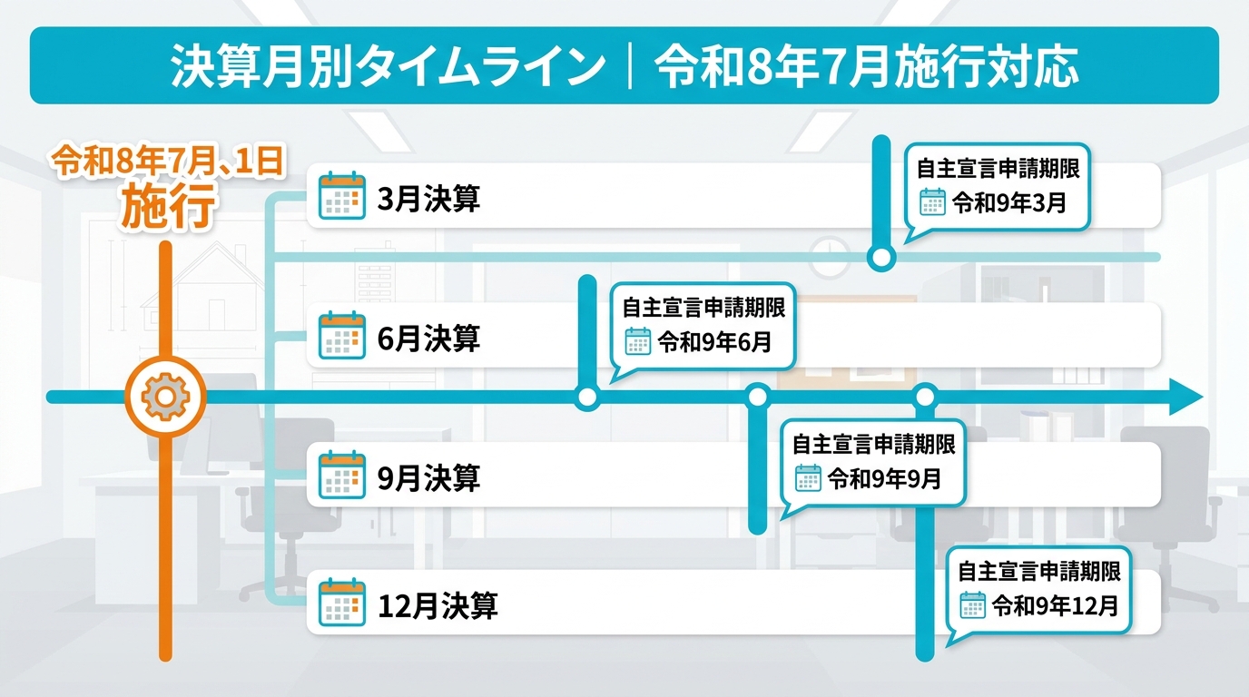 決算月別CCUSタイムライン 令和8年7月改正に向けた自主宣言申請期限