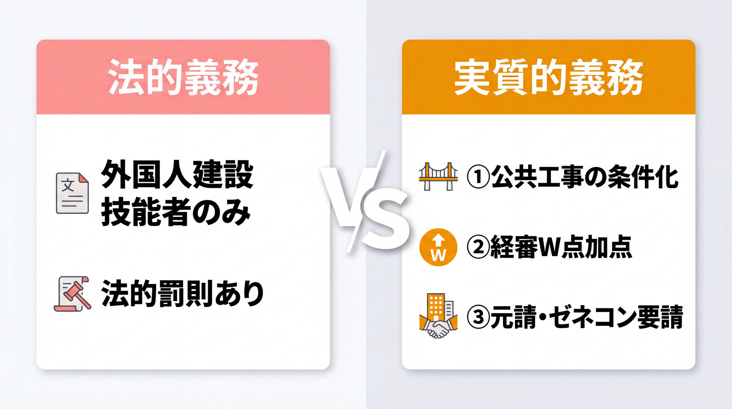 CCUS義務化の法的義務と実質的義務の二重構造を示すインフォグラフィック