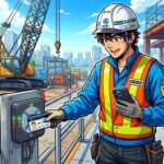建設現場でCCUSカードをかざす作業員